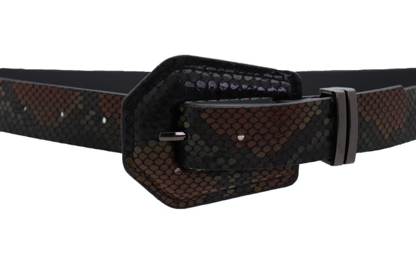 Brand New Women Black Brown Faux Leather Pant Jeans Skinny Belt Snakeskin Print Size S M