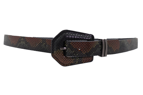 Brand New Women Black Brown Faux Leather Pant Jeans Skinny Belt Snakeskin Print Size S M