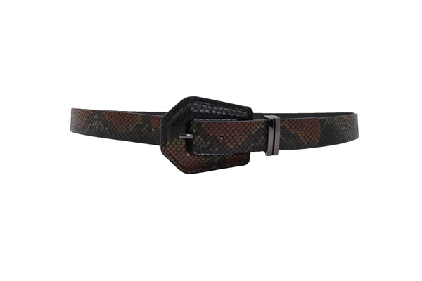 Brand New Women Black Brown Faux Leather Pant Jeans Skinny Belt Snakeskin Print Size S M