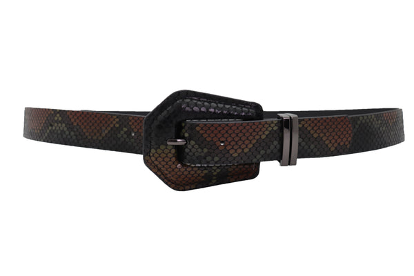 Brand New Women Black Brown Faux Leather Pant Jeans Skinny Belt Snakeskin Print Size S M