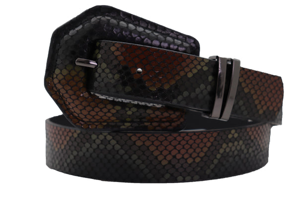 Brand New Women Black Brown Faux Leather Pant Jeans Skinny Belt Snakeskin Print Size S M