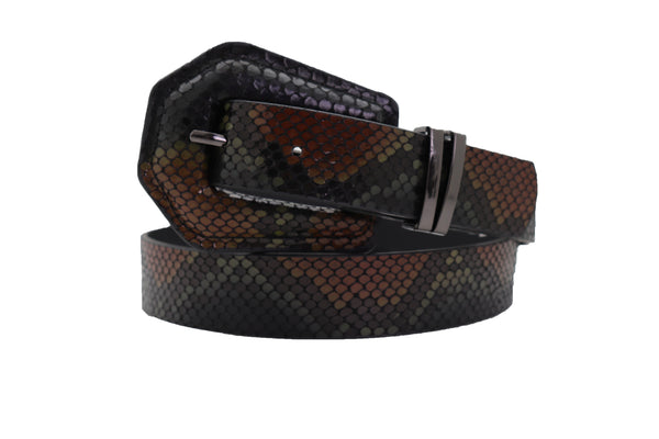 Brand New Women Black Brown Faux Leather Pant Jeans Skinny Belt Snakeskin Print Size S M