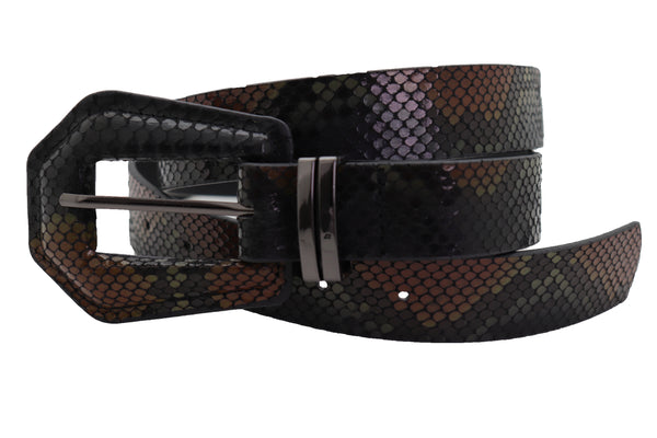Brand New Women Black Brown Faux Leather Pant Jeans Skinny Belt Snakeskin Print Size S M