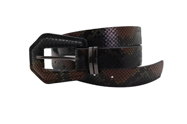 Brand New Women Black Brown Faux Leather Pant Jeans Skinny Belt Snakeskin Print Size S M