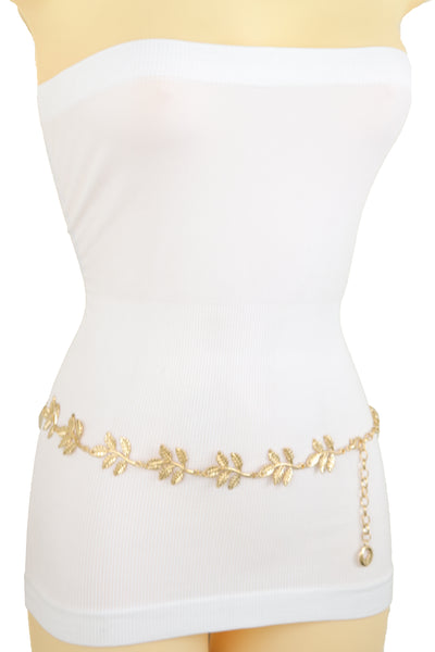 Brand New Women Gold Metal Chain Leaf Greece Charm Greek Fashion Belt Hip High Waist S M