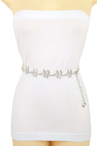 Brand New Women Silver Metal Chain Greek Leaf Style Fashion Belt Hip High Waist Size S M