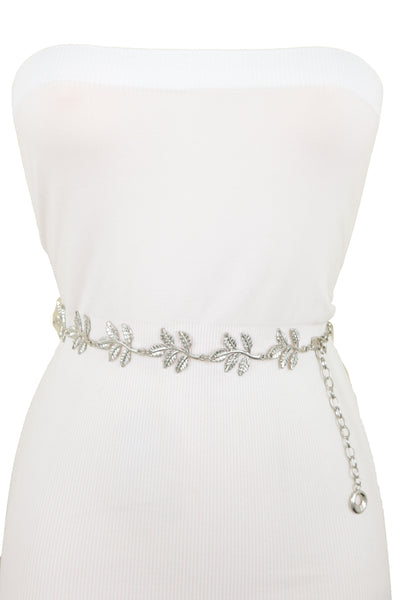 Brand New Women Silver Metal Chain Greek Leaf Style Fashion Belt Hip High Waist Size S M