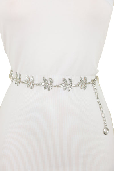 Brand New Women Silver Metal Chain Greek Leaf Style Fashion Belt Hip High Waist Size S M