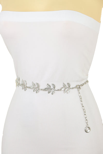 Brand New Women Silver Metal Chain Greek Leaf Style Fashion Belt Hip High Waist Size S M