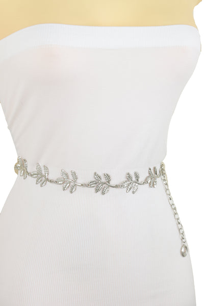 Brand New Women Silver Metal Chain Greek Leaf Style Fashion Belt Hip High Waist Size S M