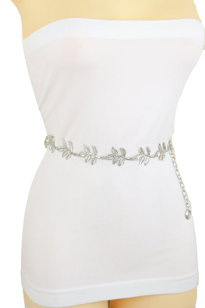 Brand New Women Silver Metal Chain Greek Leaf Style Fashion Belt Hip High Waist Size S M