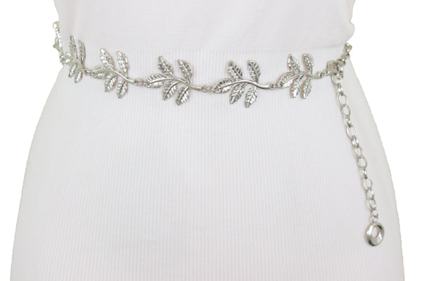 Brand New Women Silver Metal Chain Greek Leaf Style Fashion Belt Hip High Waist Size S M