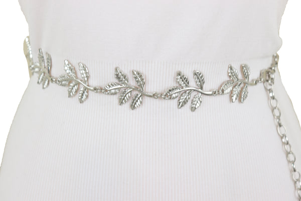 Brand New Women Silver Metal Chain Greek Leaf Style Fashion Belt Hip High Waist Size S M
