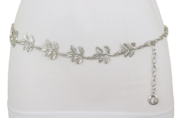 Brand New Women Silver Metal Chain Greek Leaf Style Fashion Belt Hip High Waist Size S M