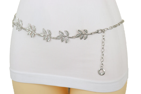 Brand New Women Silver Metal Chain Greek Leaf Style Fashion Belt Hip High Waist Size S M