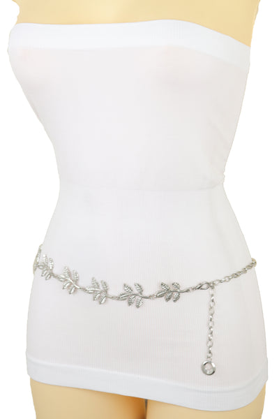 Brand New Women Silver Metal Chain Greek Leaf Style Fashion Belt Hip High Waist Size S M