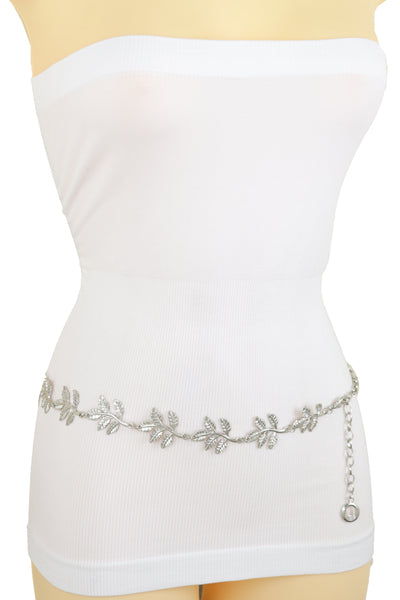 Brand New Women Silver Metal Chain Greek Leaf Style Fashion Belt Hip High Waist Size S M