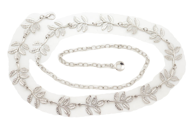 Brand New Women Silver Metal Chain Greek Leaf Style Fashion Belt Hip High Waist Size S M