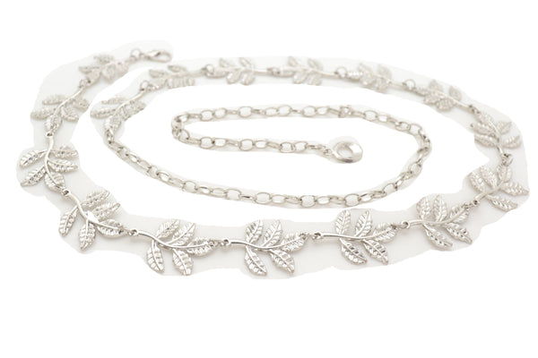 Brand New Women Silver Metal Chain Greek Leaf Style Fashion Belt Hip High Waist Size S M