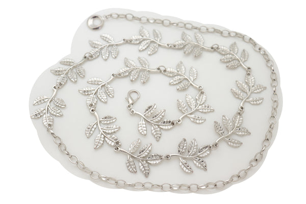 Brand New Women Silver Metal Chain Greek Leaf Style Fashion Belt Hip High Waist Size S M