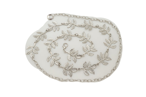 Brand New Women Silver Metal Chain Greek Leaf Style Fashion Belt Hip High Waist Size S M