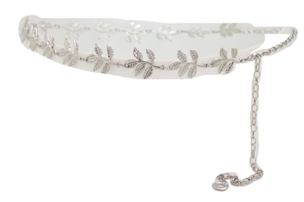 Brand New Women Silver Metal Chain Greek Leaf Style Fashion Belt Hip High Waist Size S M