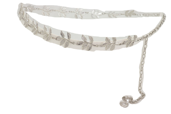 Brand New Women Silver Metal Chain Greek Leaf Style Fashion Belt Hip High Waist Size S M