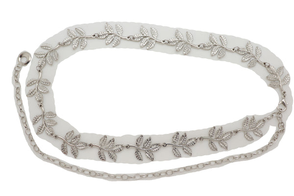 Brand New Women Silver Metal Chain Greek Leaf Style Fashion Belt Hip High Waist Size S M