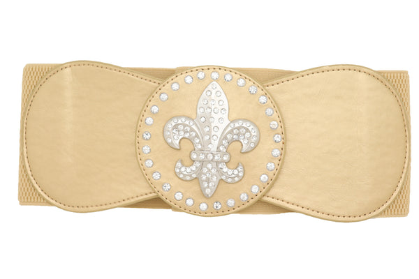 Brand New Women Gold Elastic Corset Fashion Belt Hip Waist Fleur De Lis Lily Flower S M