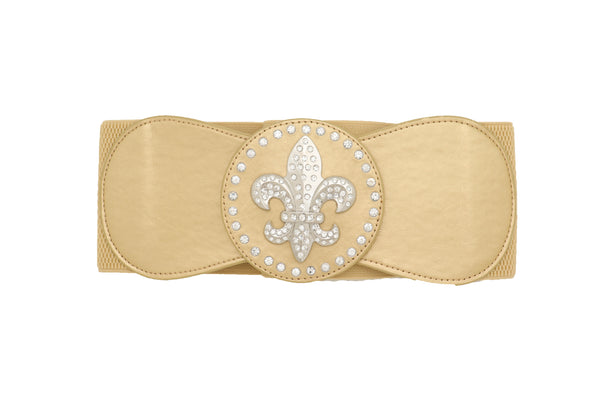 Brand New Women Gold Elastic Corset Fashion Belt Hip Waist Fleur De Lis Lily Flower S M