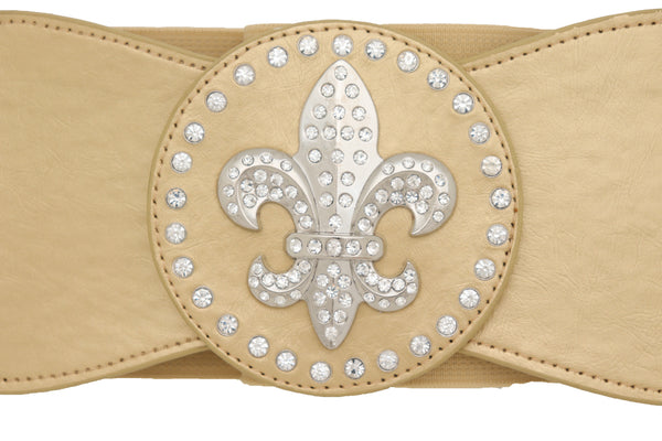 Brand New Women Gold Elastic Corset Fashion Belt Hip Waist Fleur De Lis Lily Flower S M