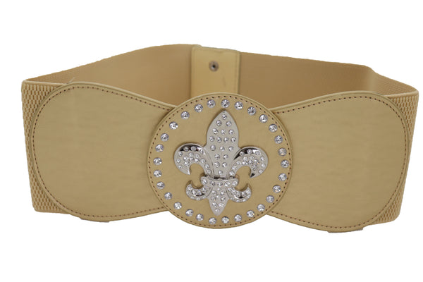 Brand New Women Gold Elastic Corset Fashion Belt Hip Waist Fleur De Lis Lily Flower S M
