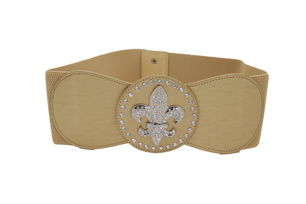 Brand New Women Gold Elastic Corset Fashion Belt Hip Waist Fleur De Lis Lily Flower S M