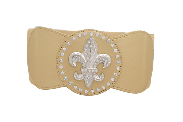Brand New Women Gold Elastic Corset Fashion Belt Hip Waist Fleur De Lis Lily Flower S M