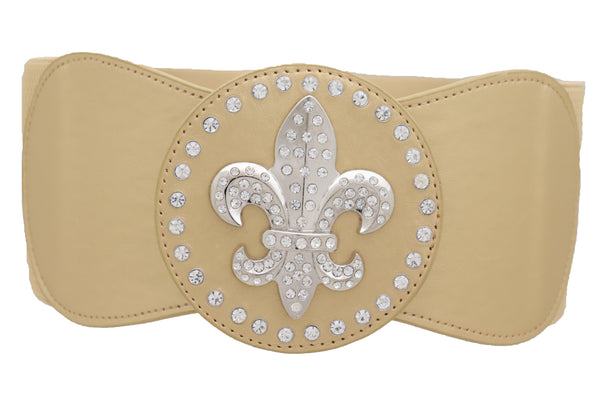 Brand New Women Gold Elastic Corset Fashion Belt Hip Waist Fleur De Lis Lily Flower S M