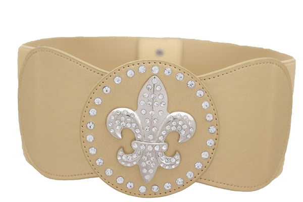 Brand New Women Gold Elastic Corset Fashion Belt Hip Waist Fleur De Lis Lily Flower S M