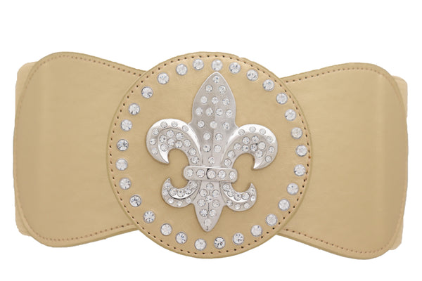 Brand New Women Gold Elastic Corset Fashion Belt Hip Waist Fleur De Lis Lily Flower S M