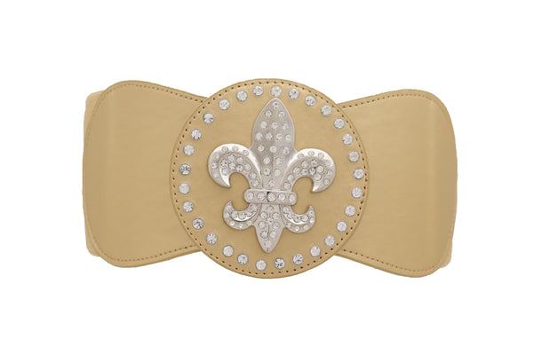 Brand New Women Gold Elastic Corset Fashion Belt Hip Waist Fleur De Lis Lily Flower S M