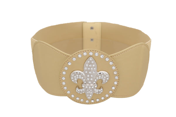 Brand New Women Gold Elastic Corset Fashion Belt Hip Waist Fleur De Lis Lily Flower S M