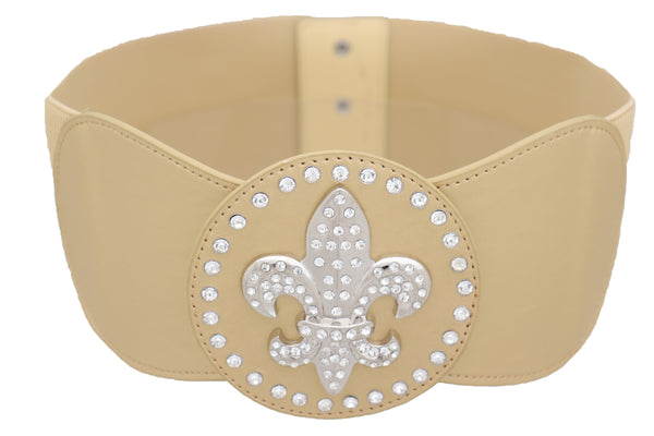 Brand New Women Gold Elastic Corset Fashion Belt Hip Waist Fleur De Lis Lily Flower S M