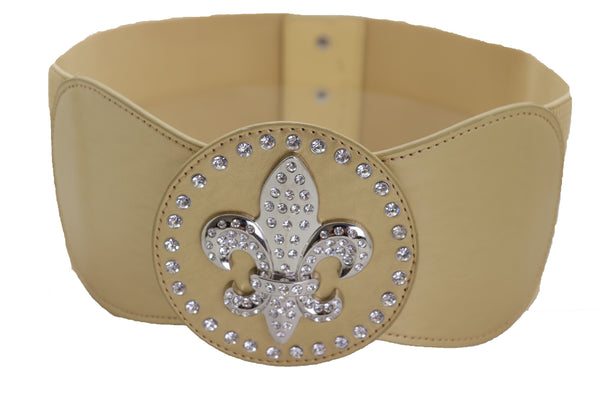 Brand New Women Gold Elastic Corset Fashion Belt Hip Waist Fleur De Lis Lily Flower S M