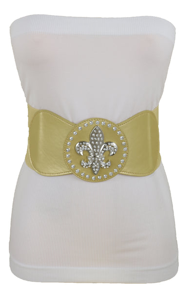 Brand New Women Gold Elastic Corset Fashion Belt Hip Waist Fleur De Lis Lily Flower S M