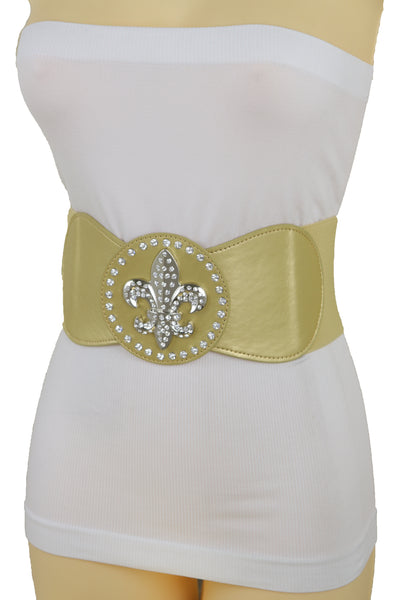 Brand New Women Gold Elastic Corset Fashion Belt Hip Waist Fleur De Lis Lily Flower S M