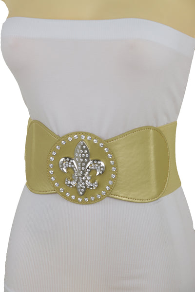 Brand New Women Gold Elastic Corset Fashion Belt Hip Waist Fleur De Lis Lily Flower S M