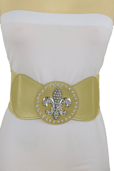 Brand New Women Gold Elastic Corset Fashion Belt Hip Waist Fleur De Lis Lily Flower S M