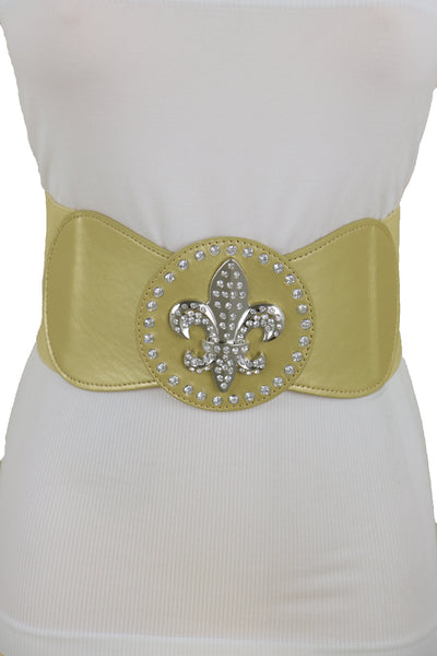 Brand New Women Gold Elastic Corset Fashion Belt Hip Waist Fleur De Lis Lily Flower S M