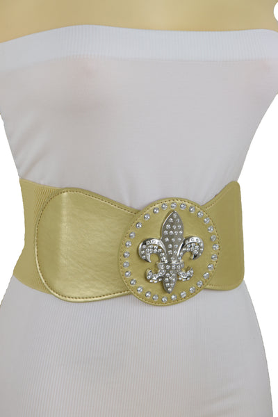 Brand New Women Gold Elastic Corset Fashion Belt Hip Waist Fleur De Lis Lily Flower S M