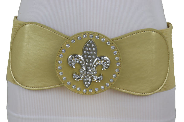 Brand New Women Gold Elastic Corset Fashion Belt Hip Waist Fleur De Lis Lily Flower S M