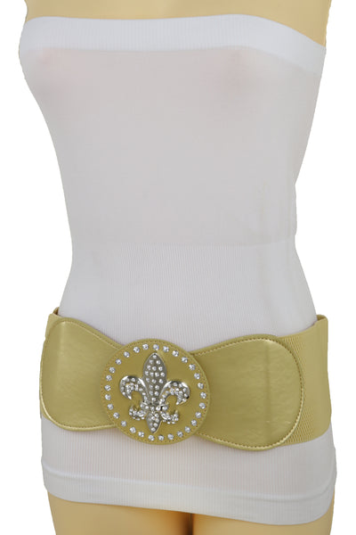 Brand New Women Gold Elastic Corset Fashion Belt Hip Waist Fleur De Lis Lily Flower S M