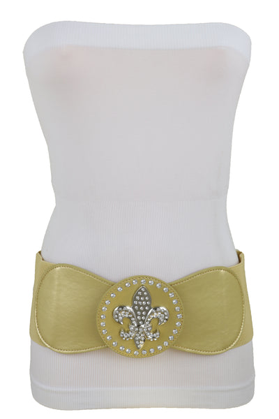 Brand New Women Gold Elastic Corset Fashion Belt Hip Waist Fleur De Lis Lily Flower S M